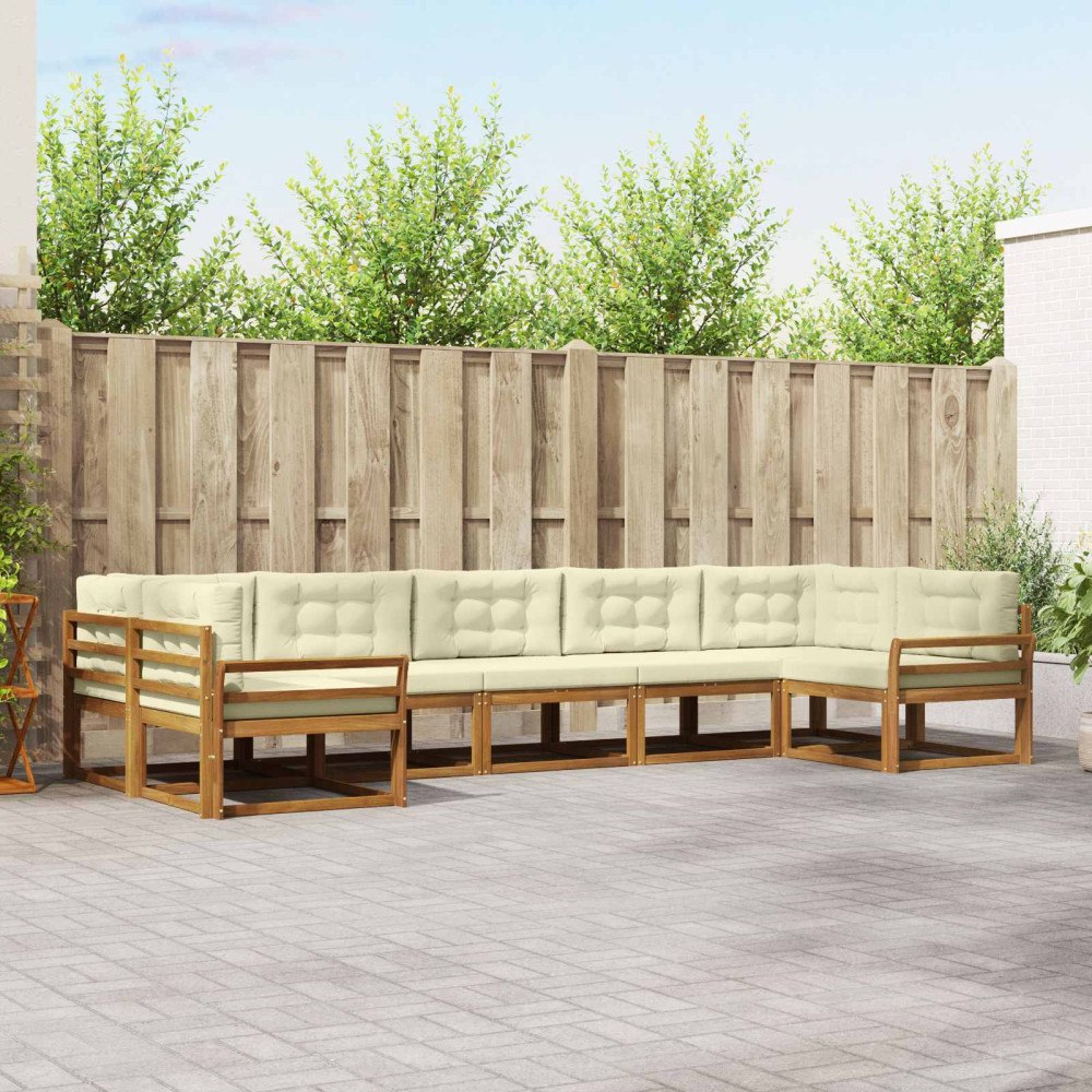 vidaXL Utomhussoffset med kudde 7 pcs Naturlig och Grädde