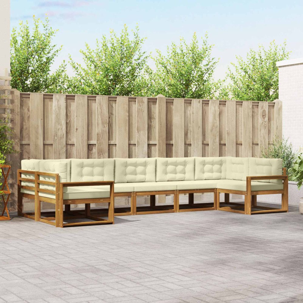vidaXL Utomhussoffset med kudde 7 pcs Naturlig och Grädde