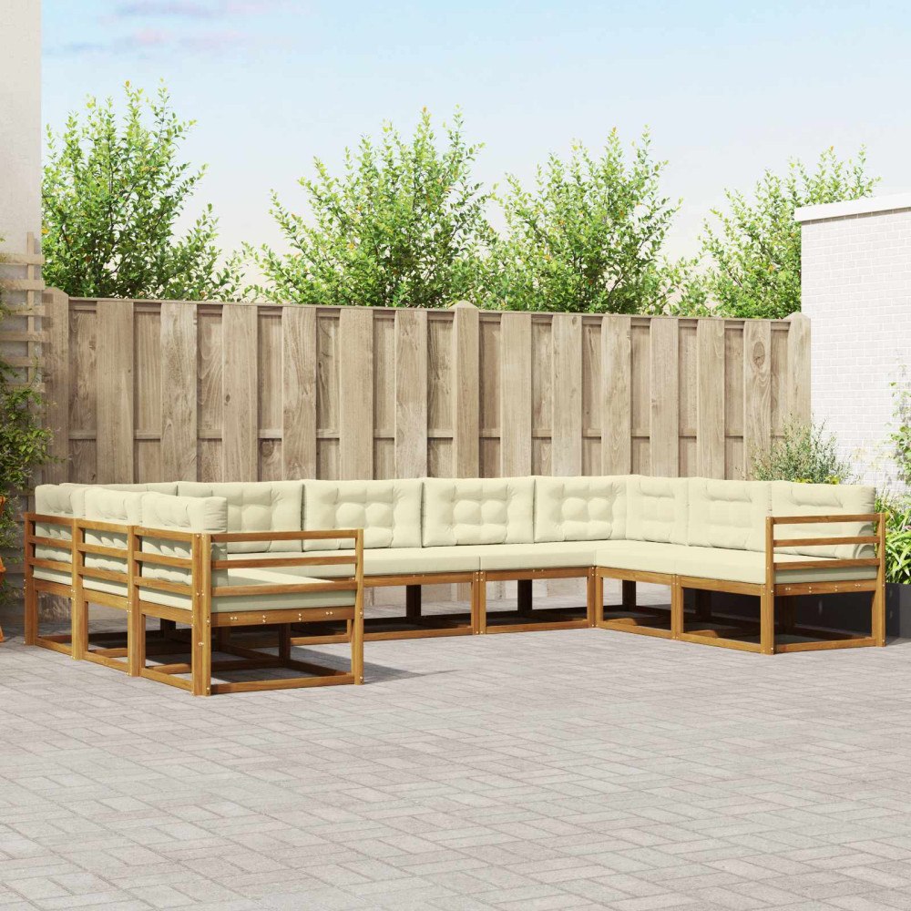 vidaXL Utomhussoffset med kudde 9 pcs Naturlig och Grädde
