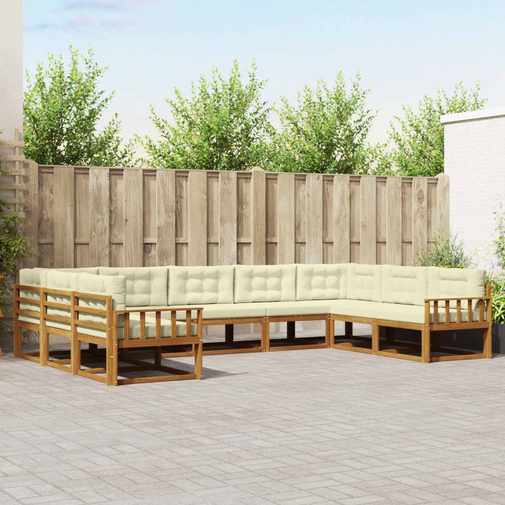 vidaXL Utomhussoffset med kudde 9 pcs Naturlig och Grädde