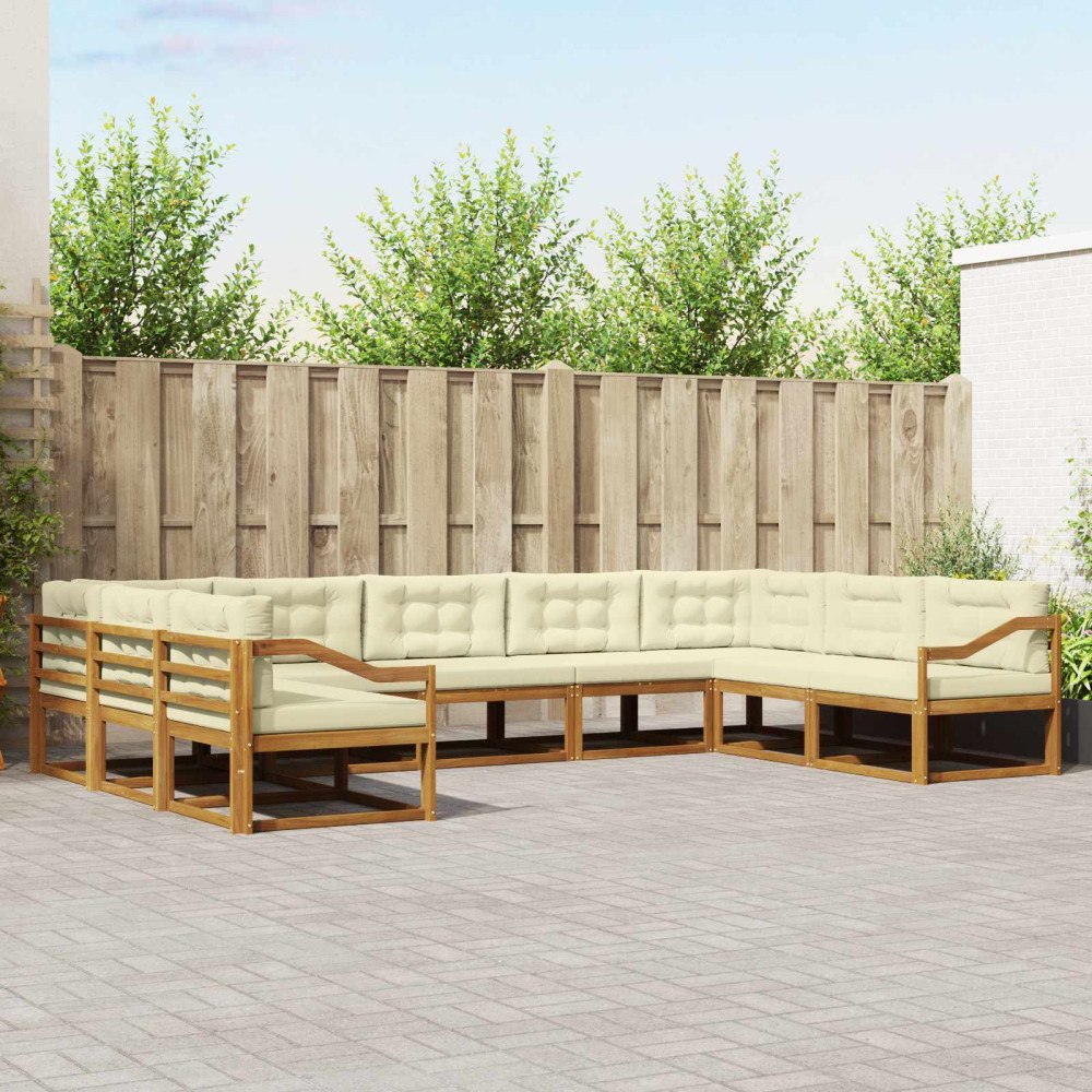 vidaXL Utomhussoffset med kudde 9 pcs Naturlig och Grädde
