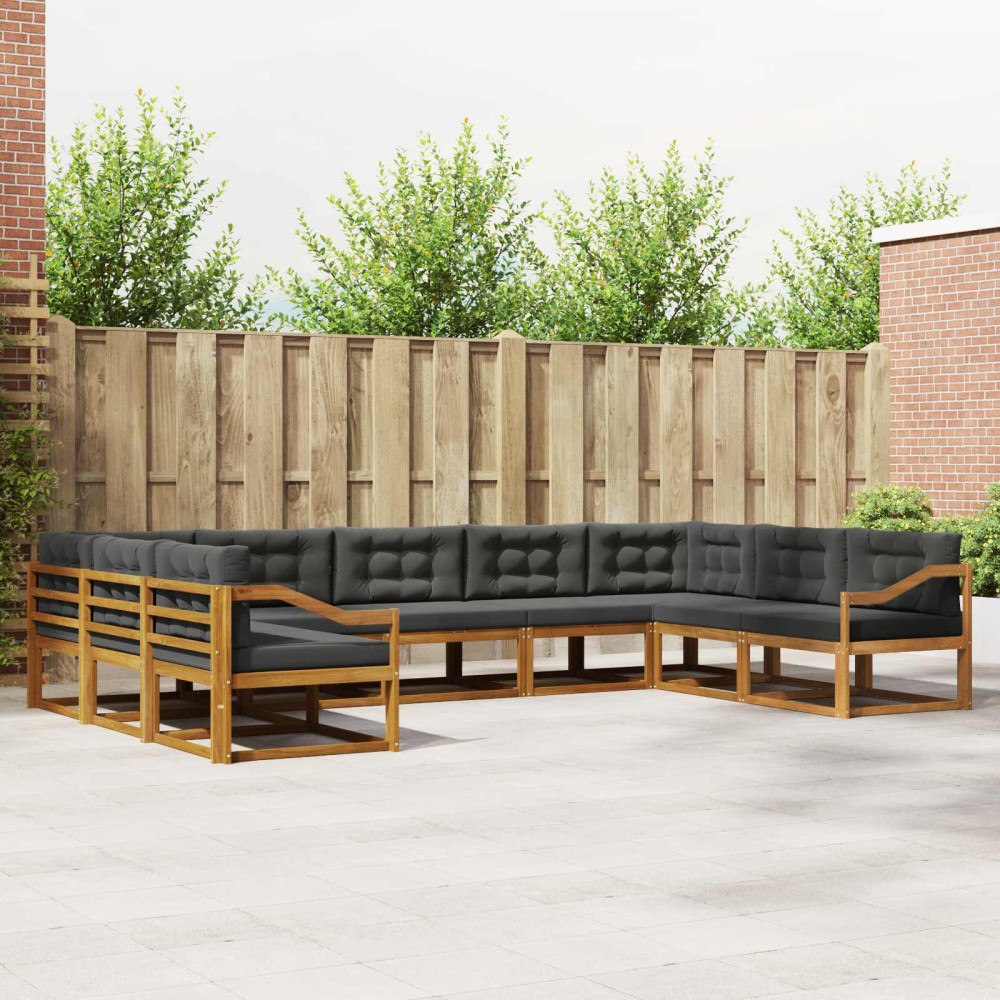 vidaXL Utomhussoffset med kudde 9 pcs Naturlig och Antracit