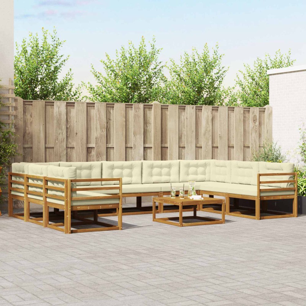 vidaXL Utomhussoffset med kudde 10 pcs Naturlig och Grädde