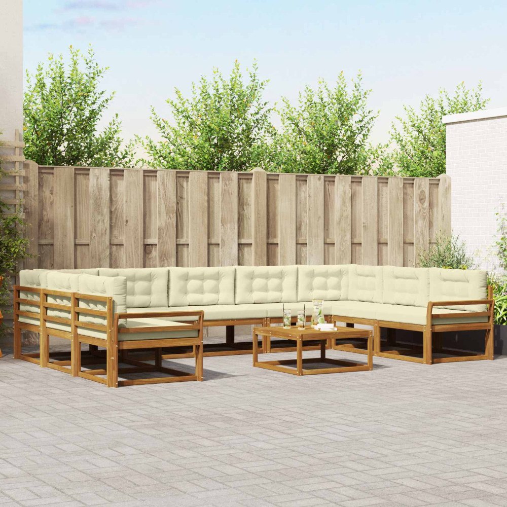 vidaXL Utomhussoffset med kudde 10 pcs Naturlig och Grädde