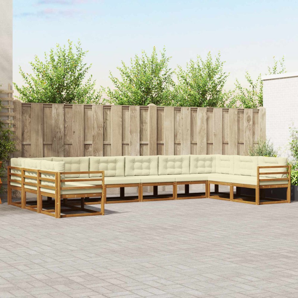 vidaXL Utomhussoffset med kudde 10 pcs Naturlig och Grädde