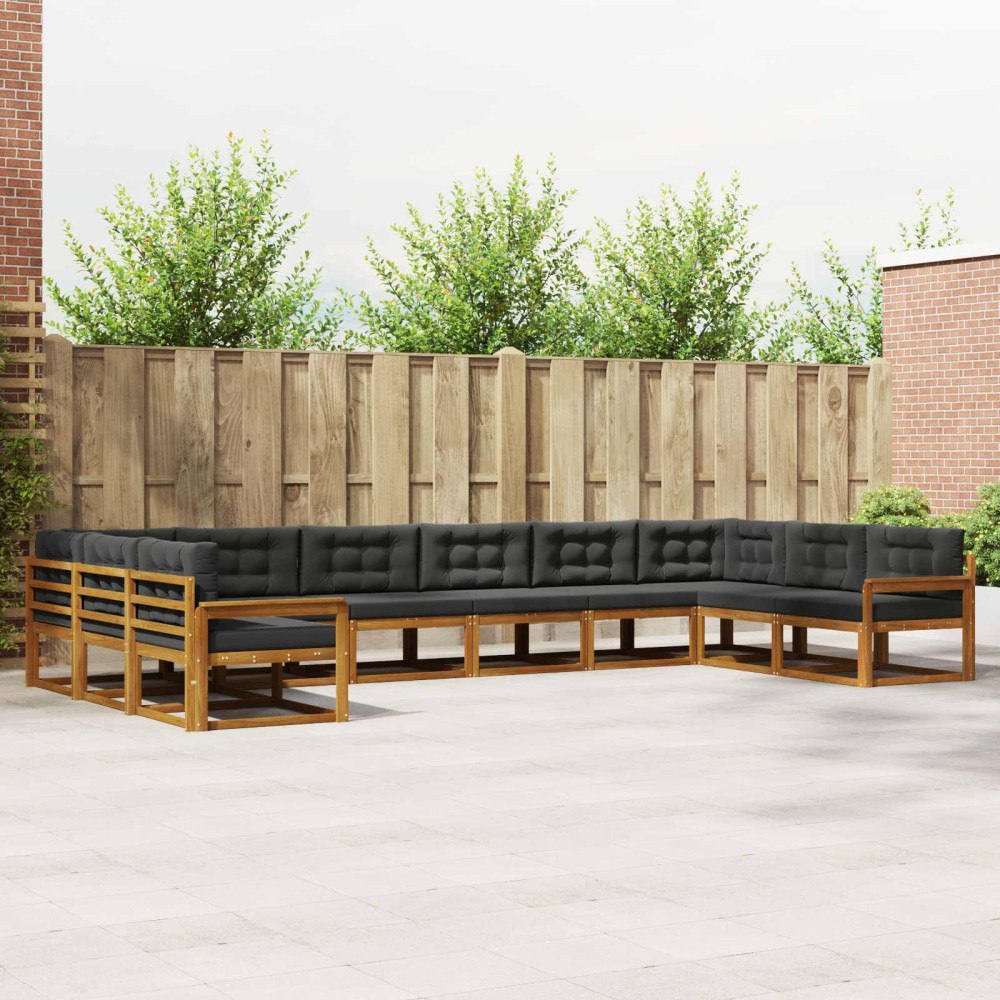 vidaXL Utomhussoffset med kudde 10 pcs Naturlig och Antracit