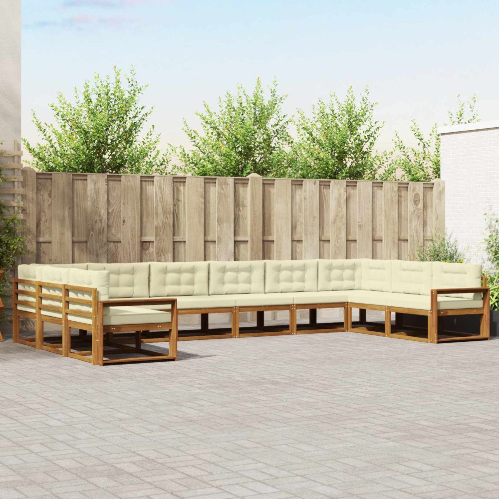 vidaXL Utomhussoffset med kudde 10 pcs Naturlig och Grädde