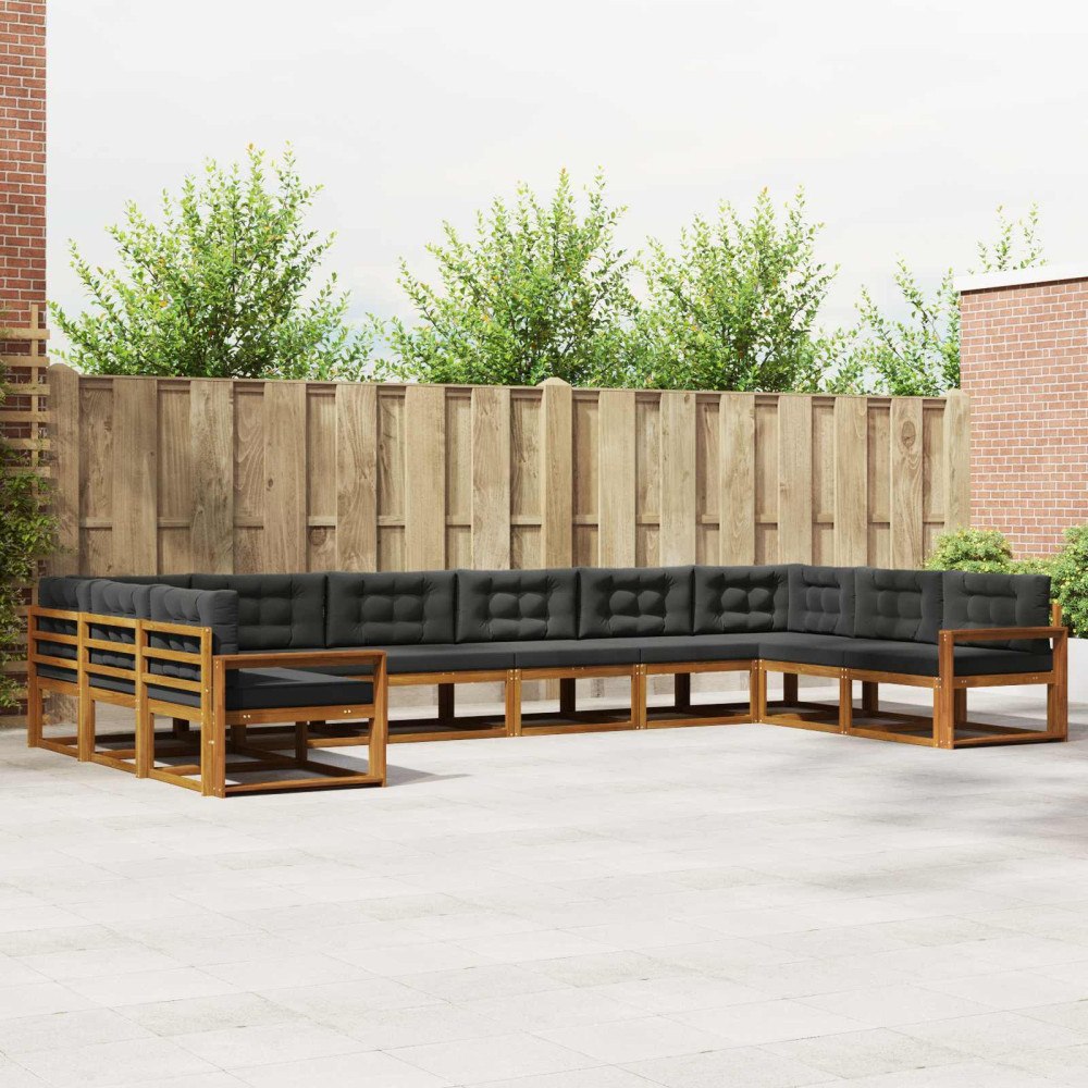 vidaXL Utomhussoffset med kudde 10 pcs Naturlig och Antracit