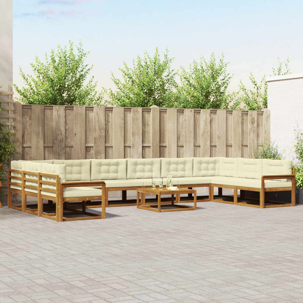vidaXL Utomhussoffset med kudde 11 pcs Naturlig och Grädde