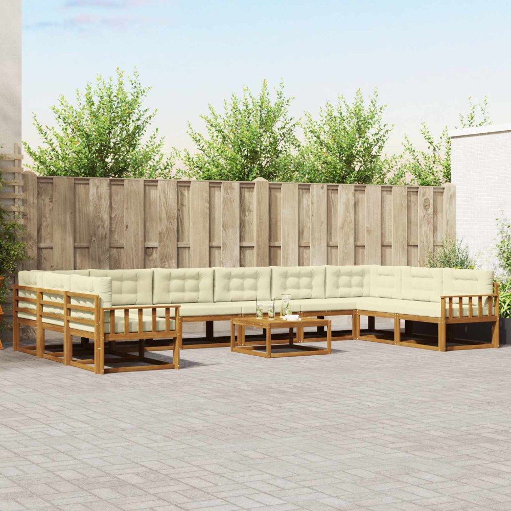 vidaXL Utomhussoffset med kudde 11 pcs Naturlig och Grädde