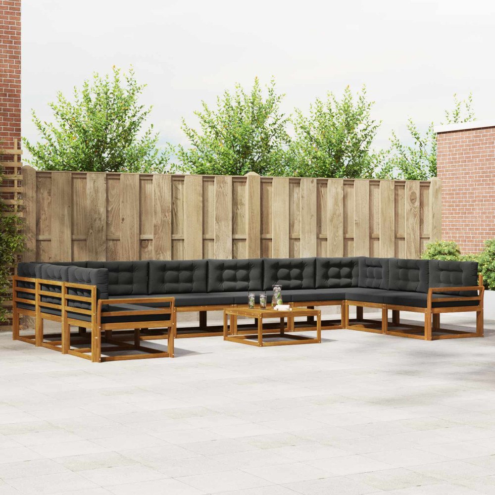 vidaXL Utomhussoffset med kudde 11 pcs Naturlig och Antracit