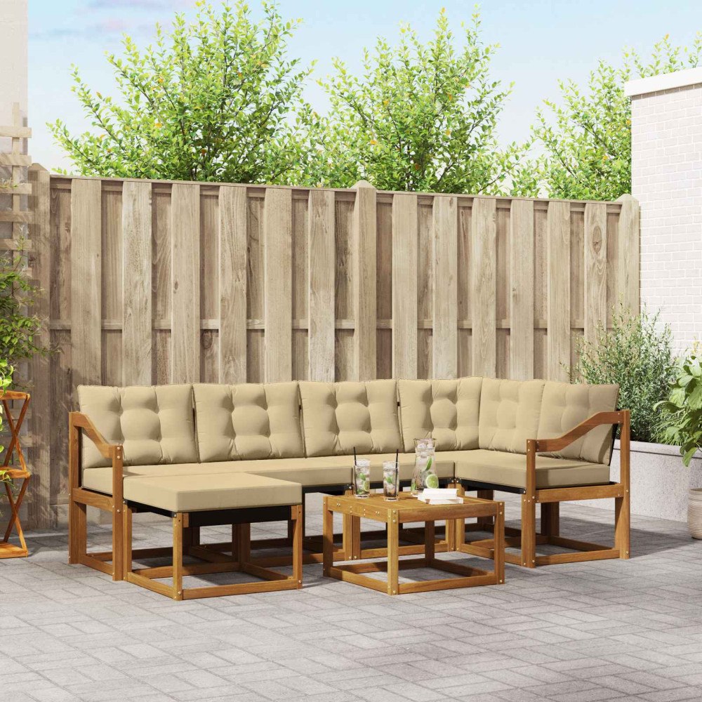 vidaXL Utomhussoffset med kudde 7 pcs Naturlig och Beige