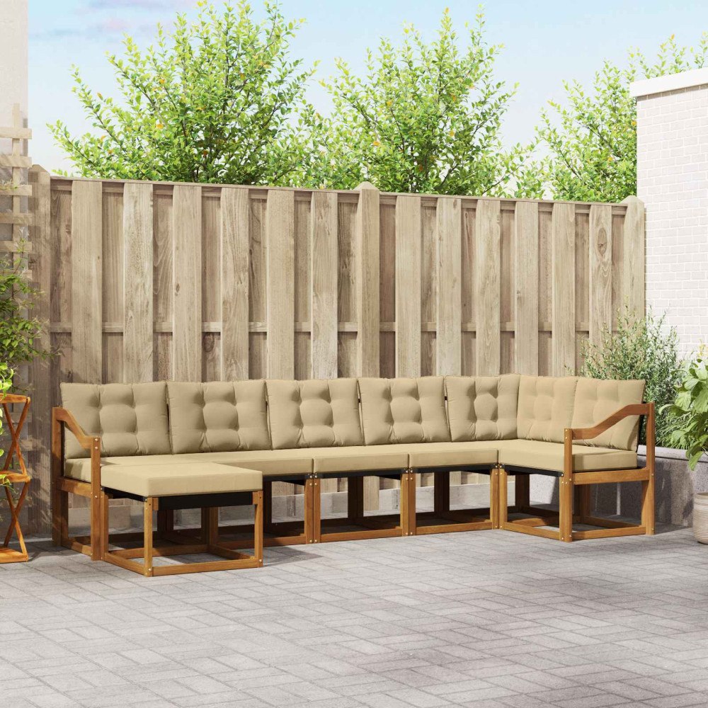 vidaXL Utomhussoffset med kudde 7 pcs Naturlig och Beige