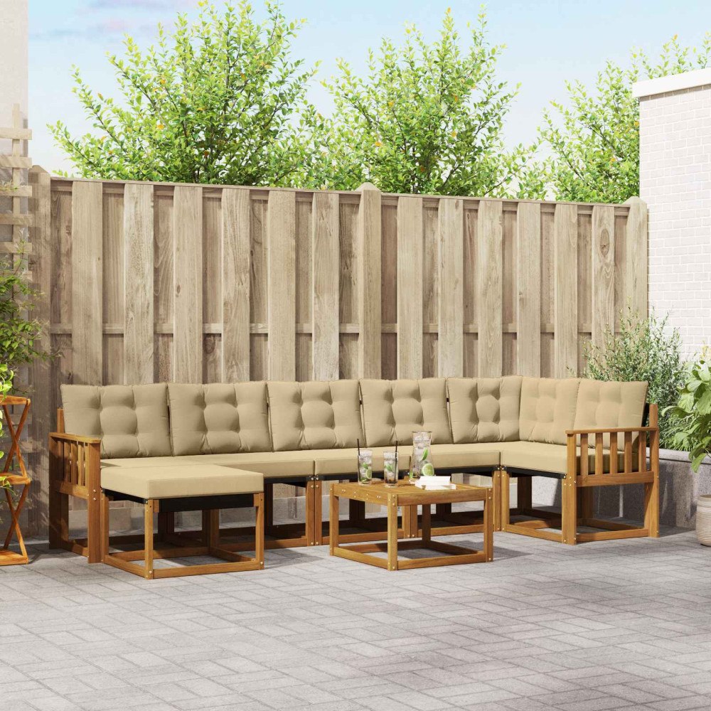 vidaXL Utomhussoffset med kudde 8 pcs Naturlig och Beige