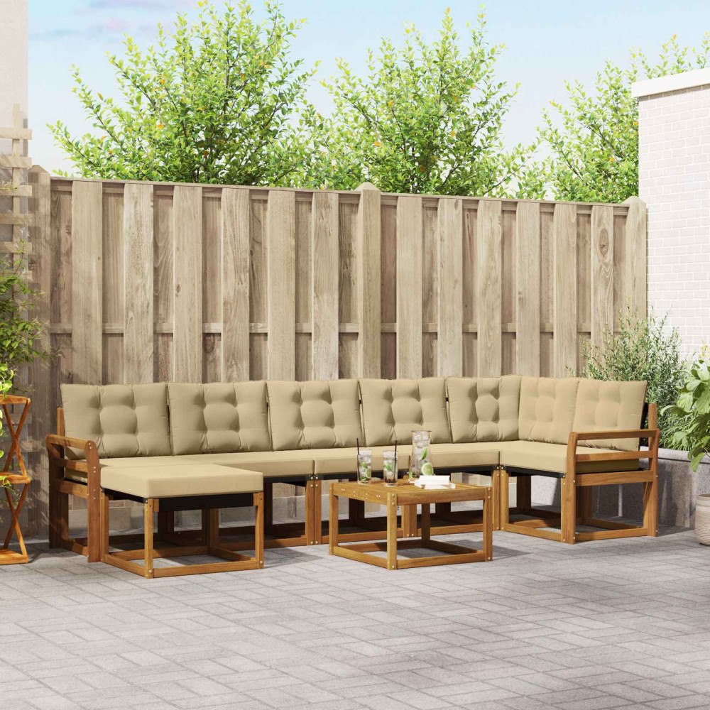 vidaXL Utomhussoffset med kudde 8 pcs Naturlig och Beige