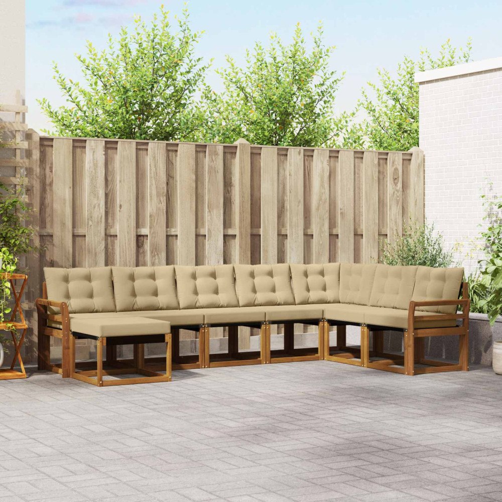 vidaXL Utomhussoffset med kudde 8 pcs Naturlig och Beige