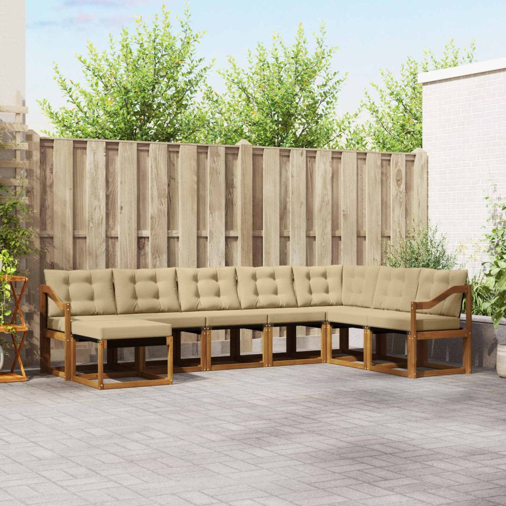 vidaXL Utomhussoffset med kudde 8 pcs Naturlig och Beige