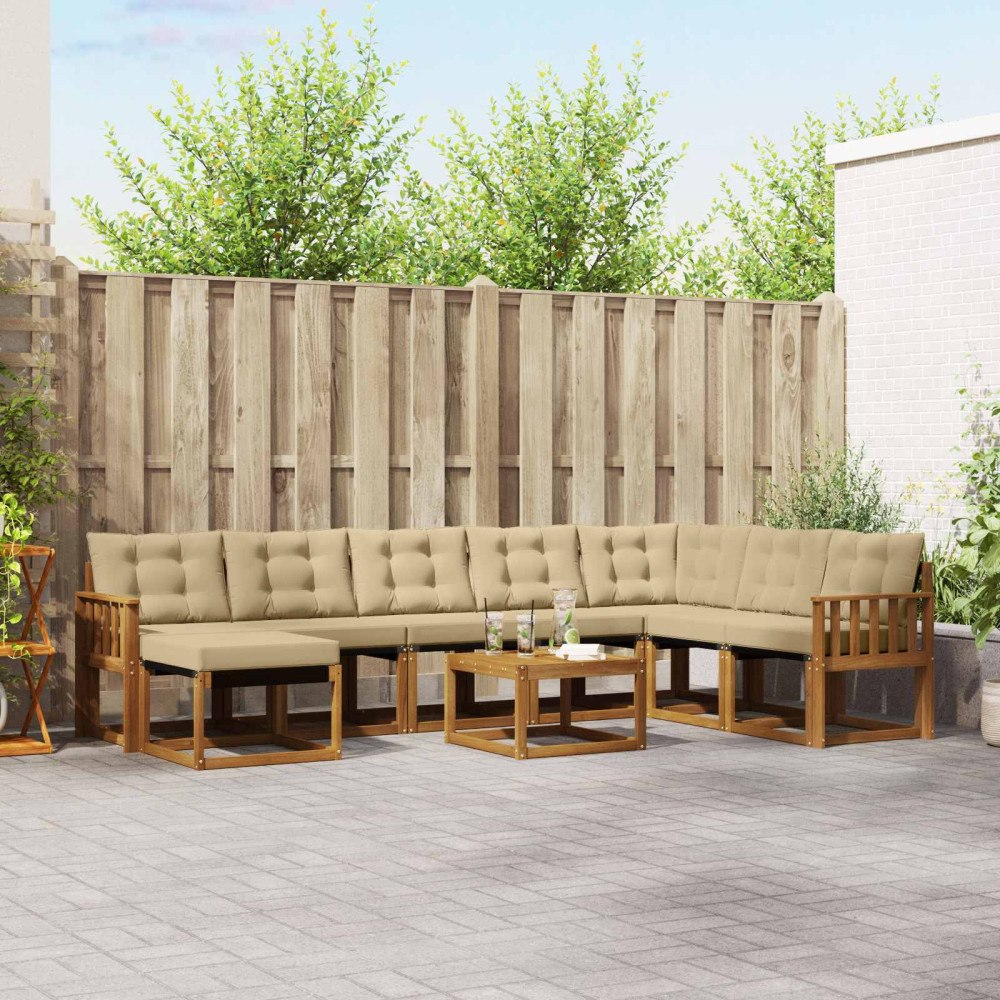 vidaXL Utomhussoffset med kudde 9 pcs Naturlig och Beige