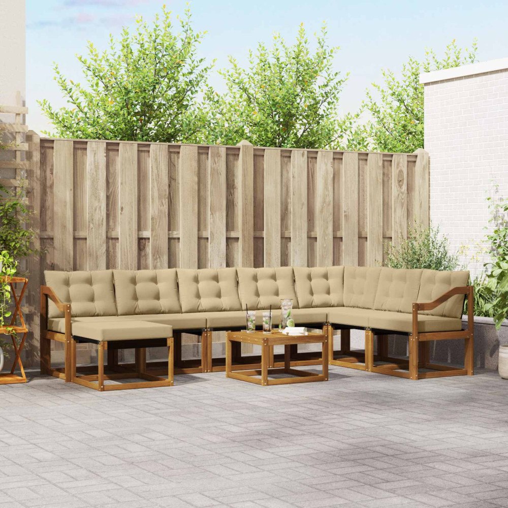 vidaXL Utomhussoffset med kudde 9 pcs Naturlig och Beige