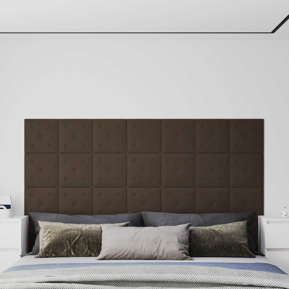 vidaXL Väggsänggavel 12 pcs Brun 30 x 30 cm Konstläder