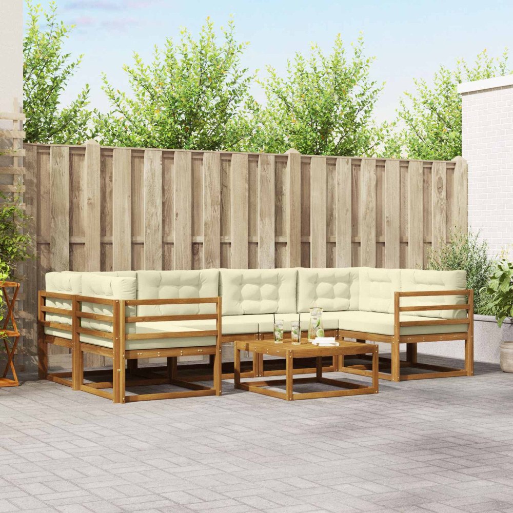 vidaXL Utomhussoffset med kudde 7 pcs Naturlig och Grädde