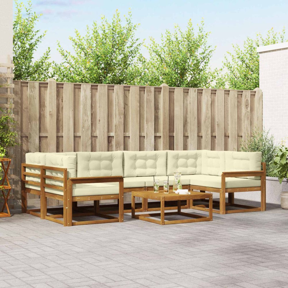 vidaXL Utomhussoffset med kudde 7 pcs Naturlig och Grädde