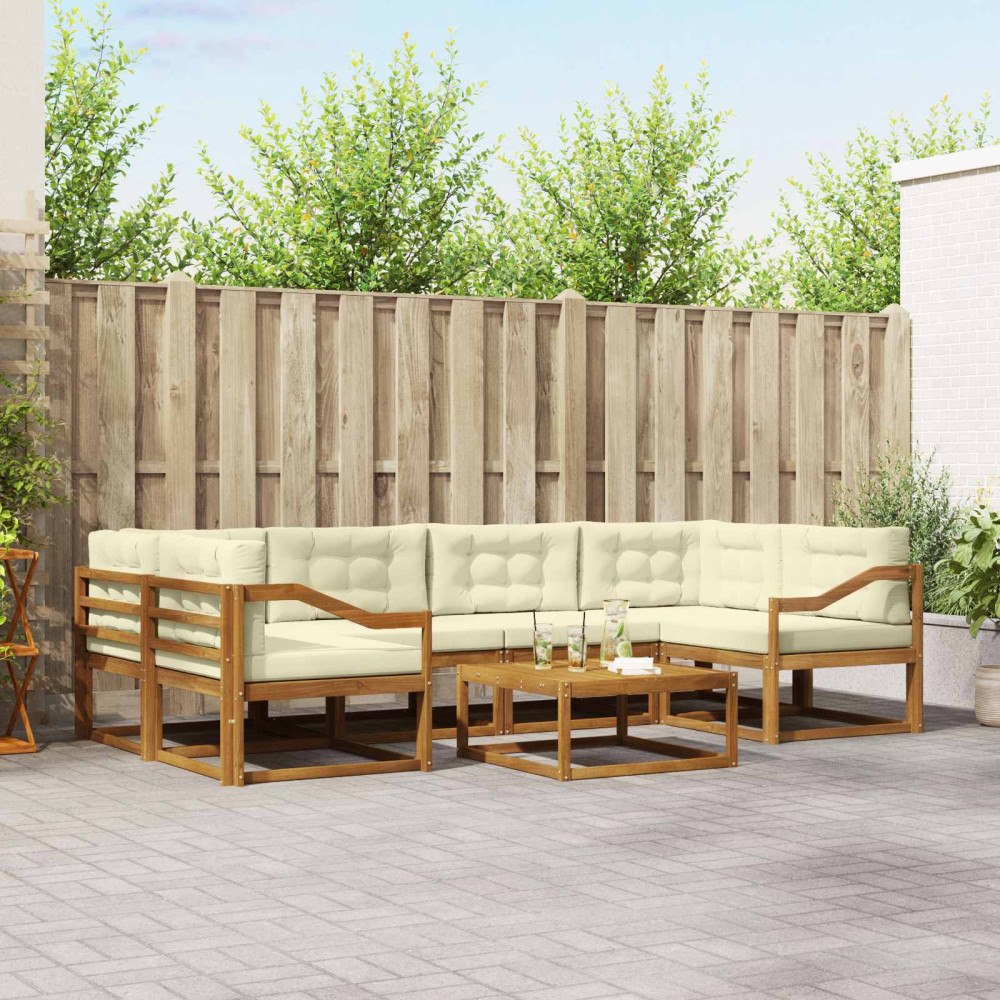 vidaXL Utomhussoffset med kudde 7 pcs Naturlig och Grädde