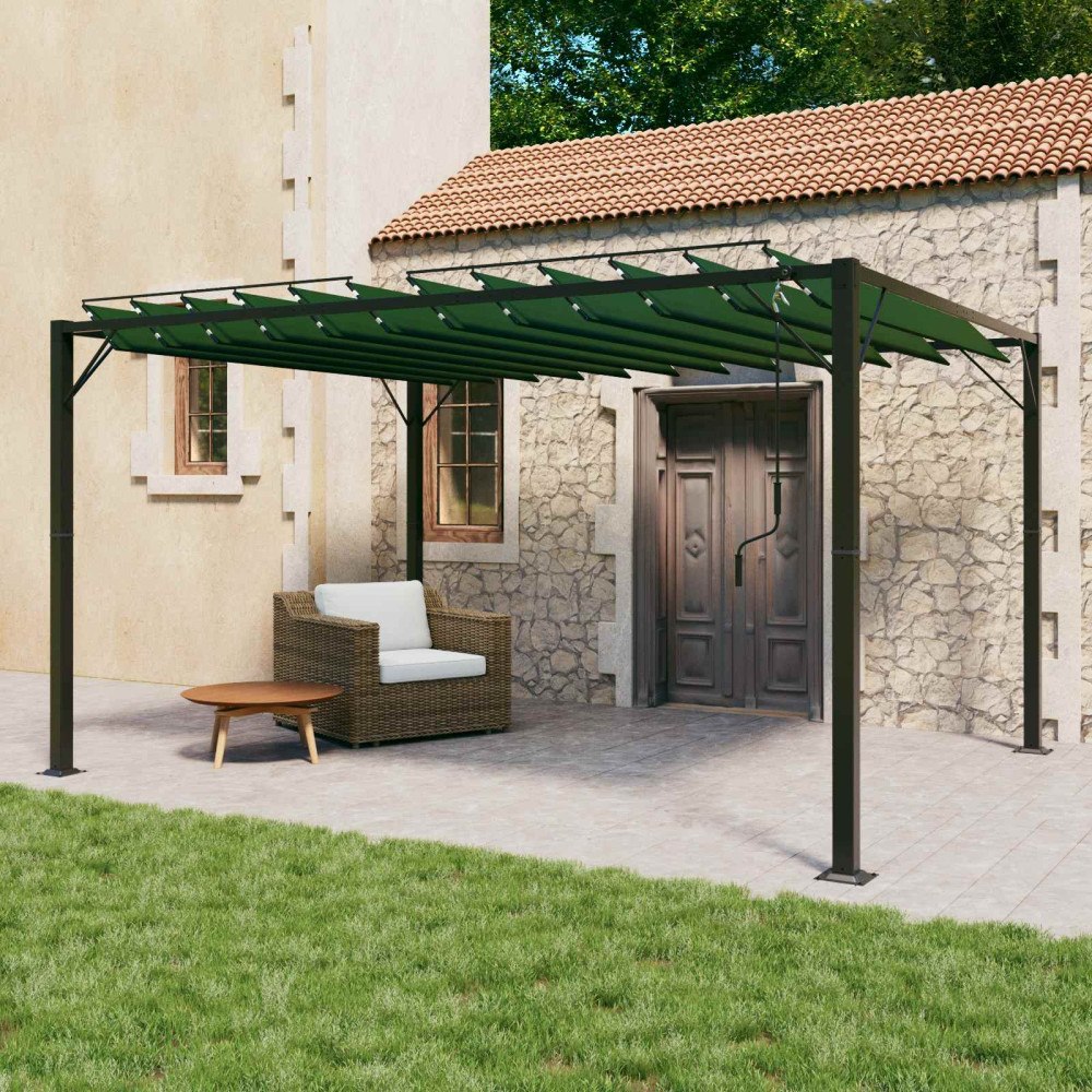 vidaXL Gazebo med louvred tak Grön 3 x 4 x 2,14 m Duk och Aluminium