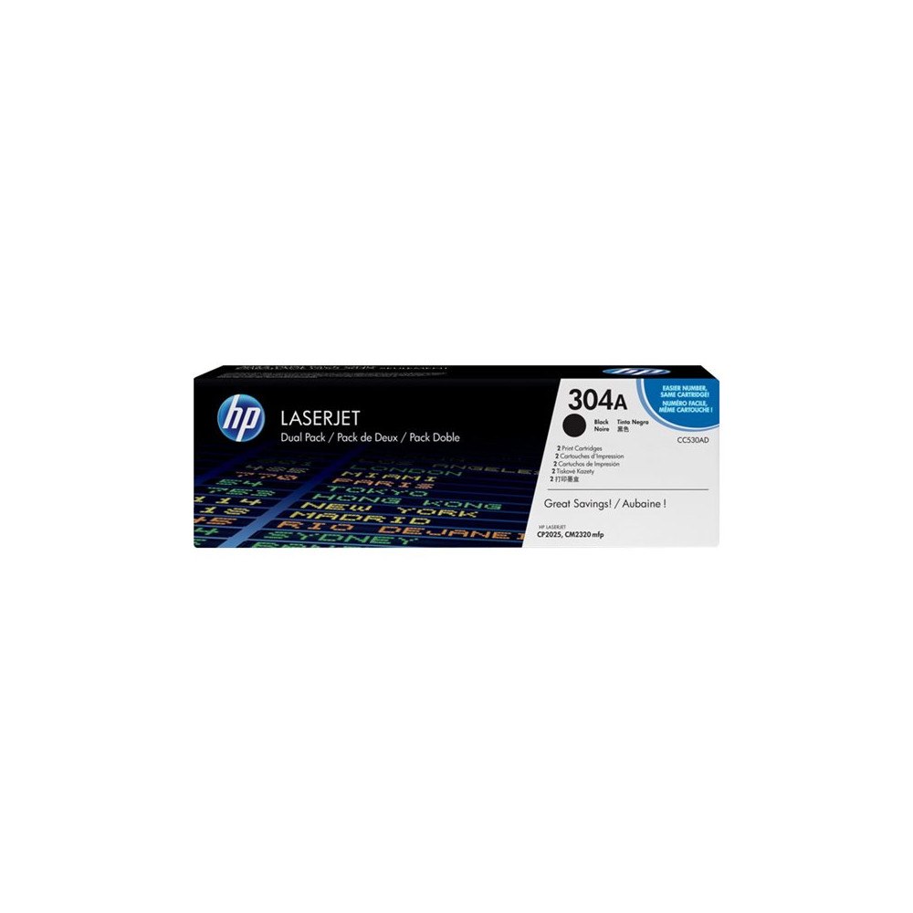HP HP 304A - 2-pack - svart - original - LaserJet - tonerkassett (CC530AD)