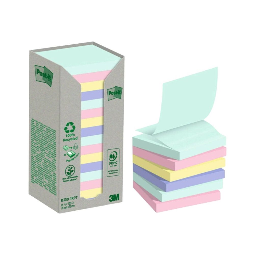 3M Post-it Recycled R330-1RPT-N - Z-notes - 76 x 76 mm - 1600 ark (16 x 100)