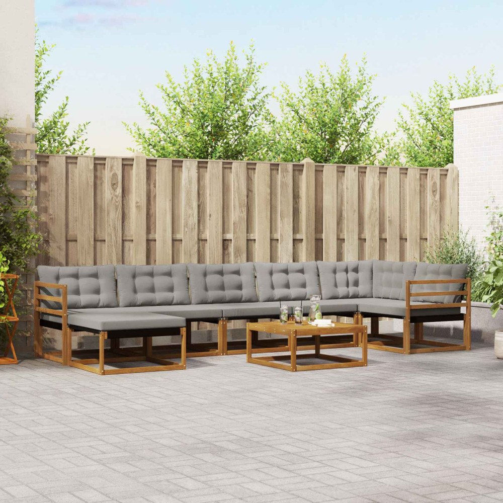 vidaXL Utomhussoffset 8 pcs Naturlig och Ljus Grå Massivt Akaciaträ