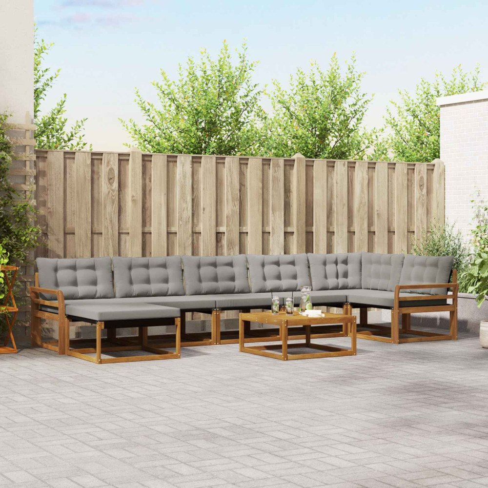 vidaXL Utomhussoffset 8 pcs Naturlig och Ljus Grå Massivt Akaciaträ