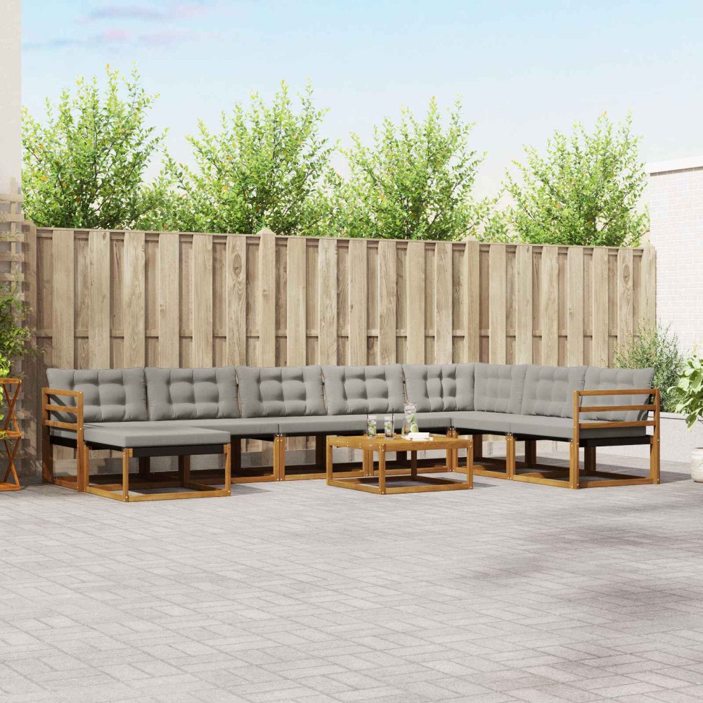 vidaXL Utomhussoffset 9 pcs Naturlig och Ljus Grå Massivt Akaciaträ