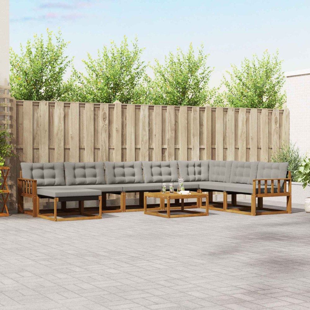 vidaXL Utomhussoffset 9 pcs Naturlig och Ljus Grå Massivt Akaciaträ