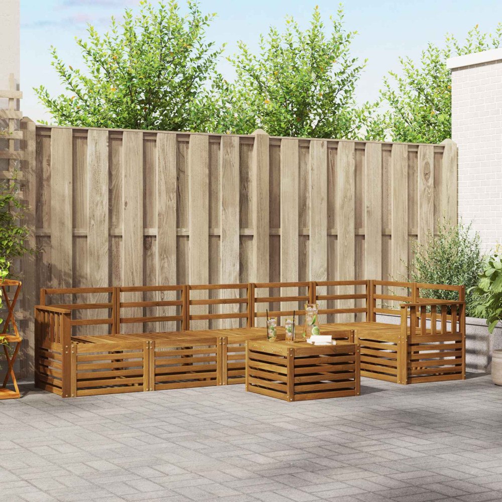 vidaXL Sektionsoffgrupp 7 pcs Naturfärg Massivt Akaciaträ