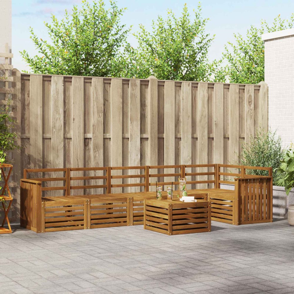 vidaXL Sektionsoffgrupp 7 pcs Naturfärg Massivt Akaciaträ