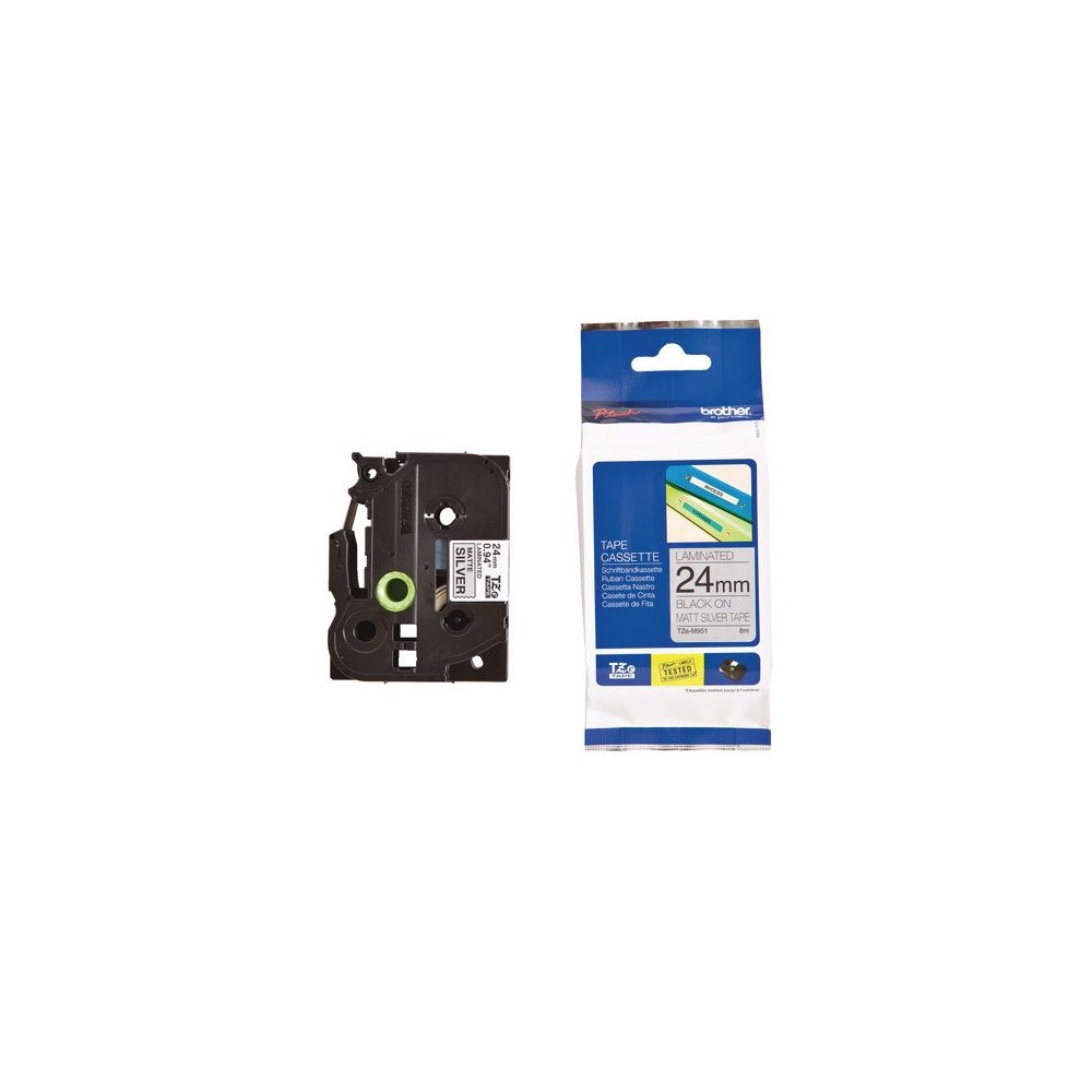 Brother Tape BROTHER TZEM951 24mm svart på silv.