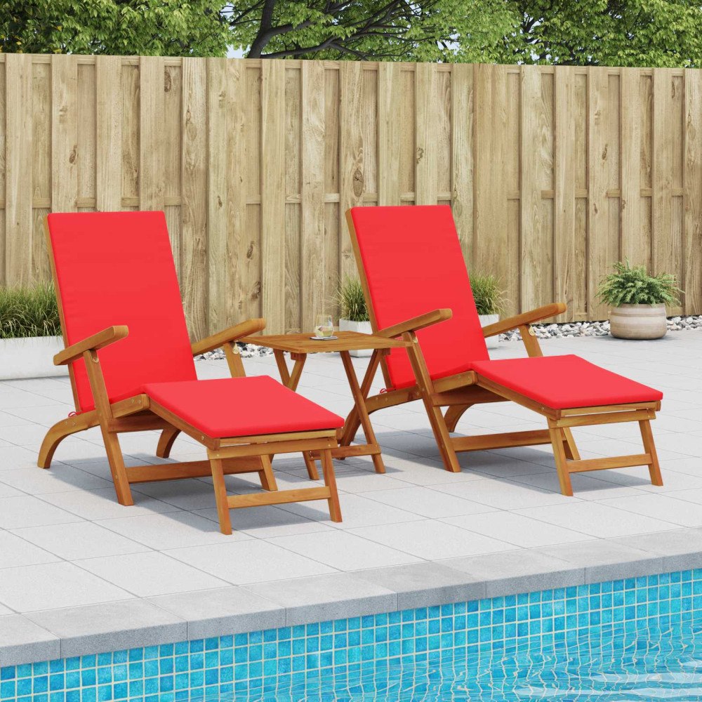 vidaXL Reclining och Fällbar Solstol 2 pcs Röd 55 x 146 x 91 cm