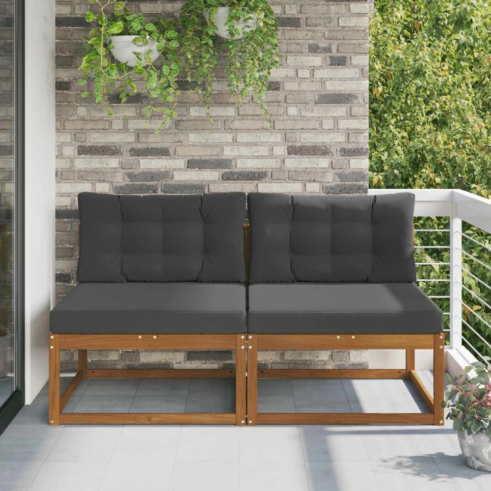 vidaXL Utomhus Mellansoffa 2 Stycke Naturfärg Massivt Akaciaträ