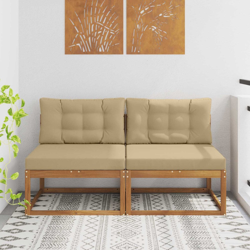 vidaXL Utomhus Mellansoffa 2 Stycke Naturfärg Massivt Akaciaträ