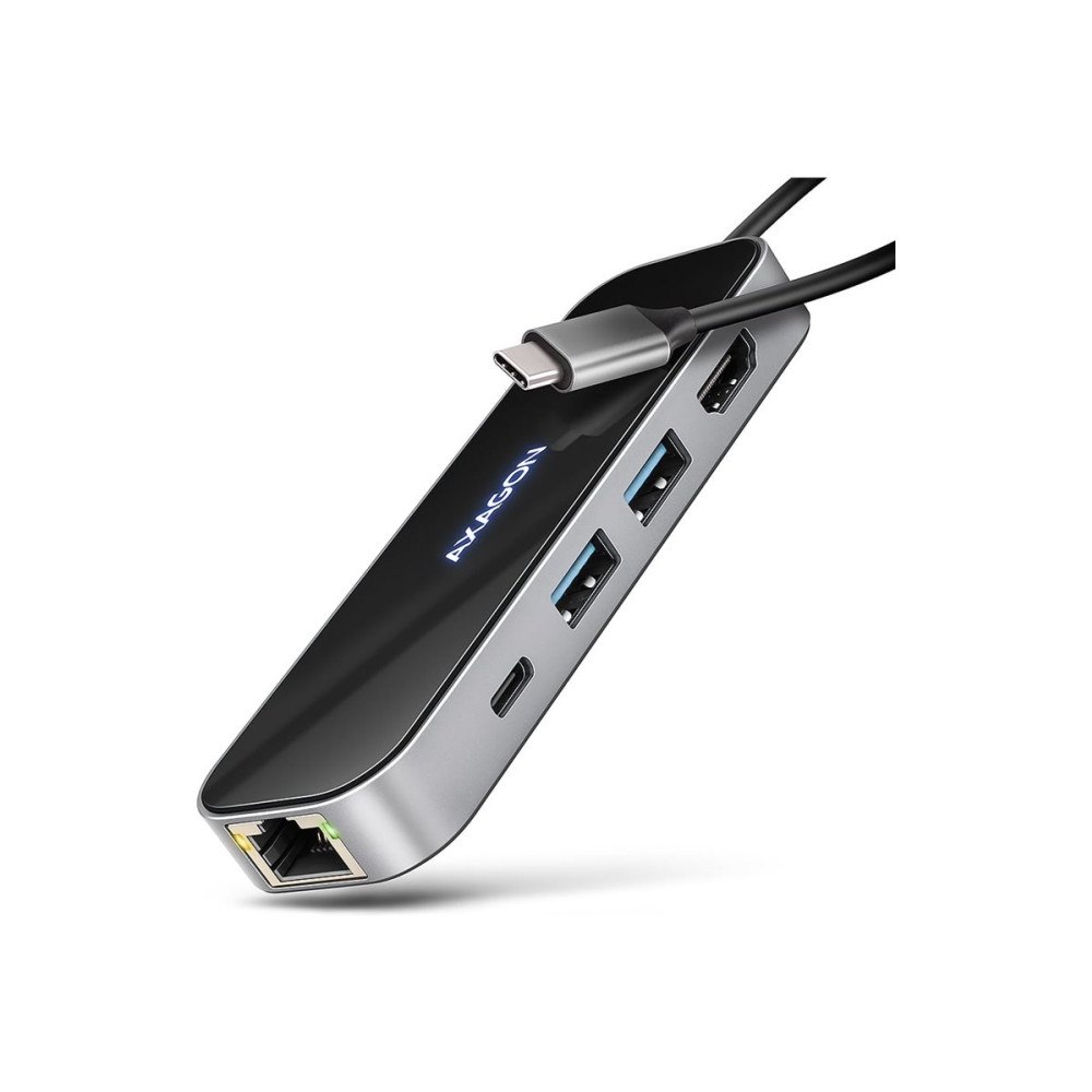 AXAGON AXAGON HMC-6GLN Glass - dockningsstation - USB-C 3.2 Gen 1 / USB 3.0 / USB4 / Thunderbolt 3 / Thunderbolt 4 - HDMI - 1Gb...