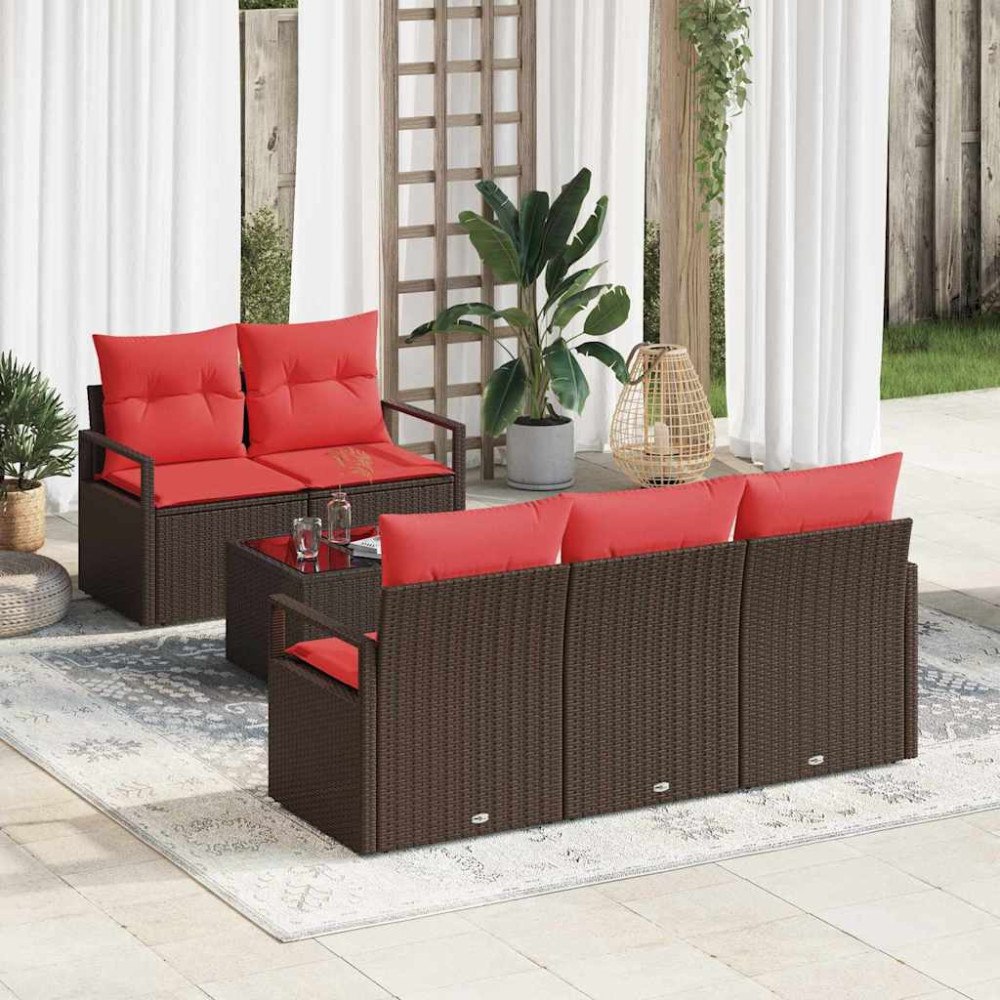 vidaXL Soffset 6 pcs Brun och Röd konstrotting