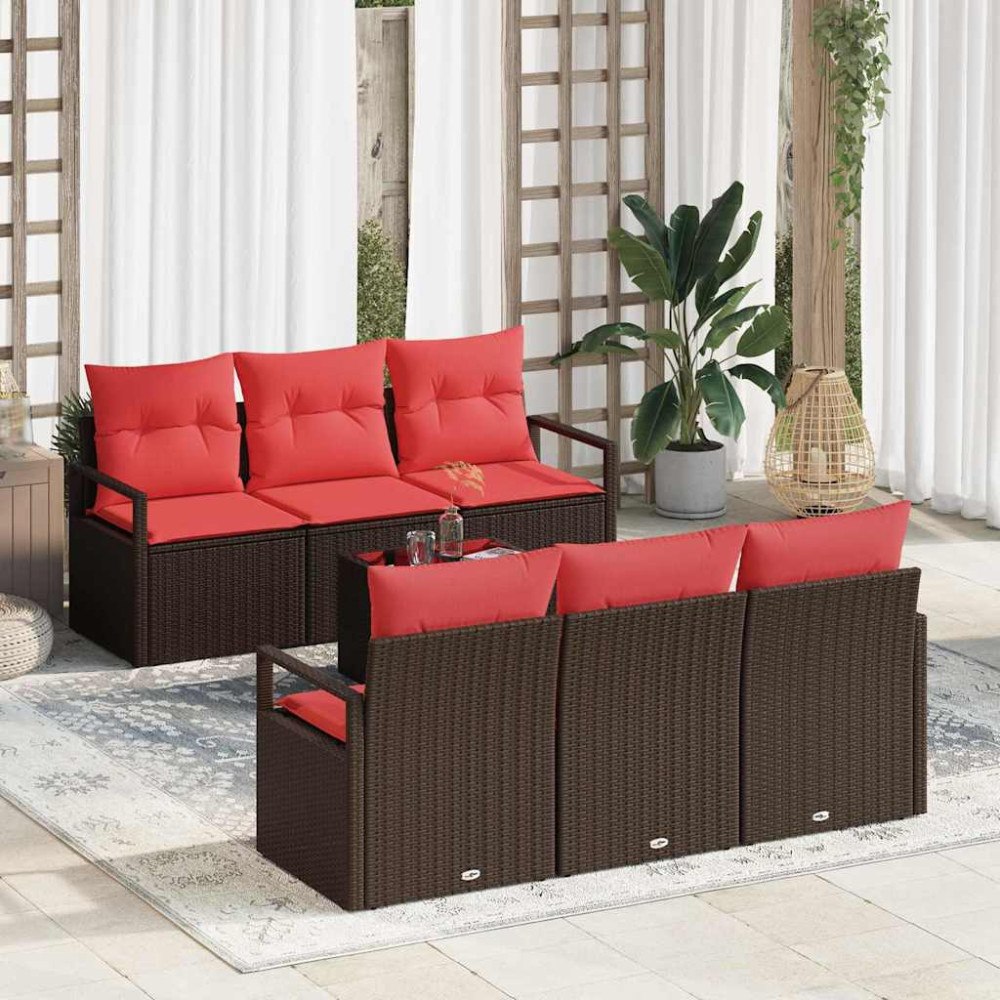 vidaXL Soffset med kudde 7 pcs Brun och Röd konstrotting