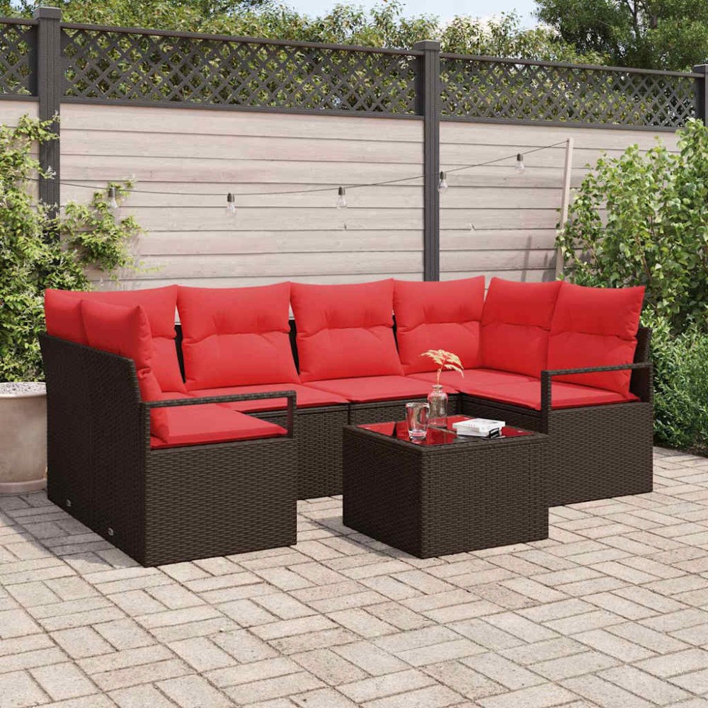 vidaXL Soffset 7 pcs Brun och Röd konstrotting