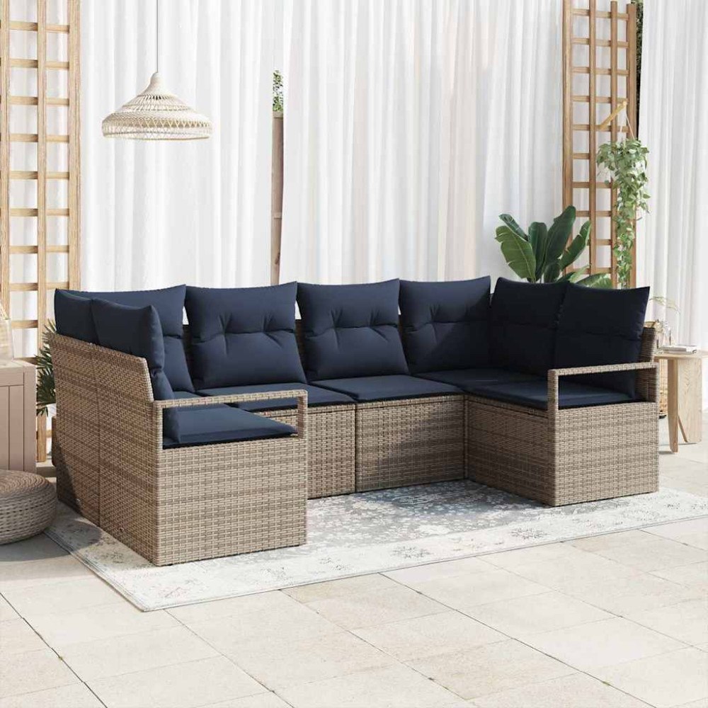 vidaXL Soffset med kudde 6 pcs Grå Poly Rattan