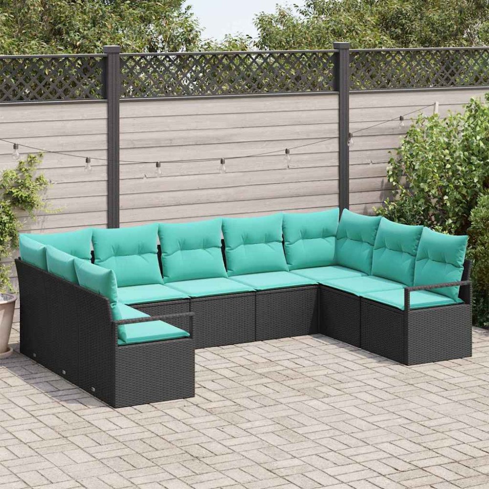 vidaXL Soffset med kudde 9 pcs Svart konstrotting