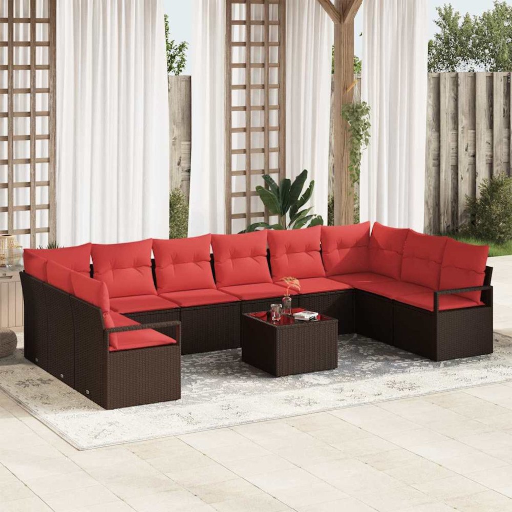 vidaXL Soffset med kudde 11 pcs Brun konstrotting