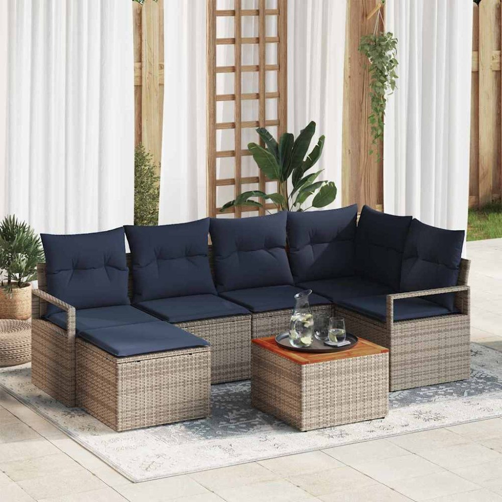 vidaXL Trädgårdsoffset med kudde 7 pcs Grå konstrotting