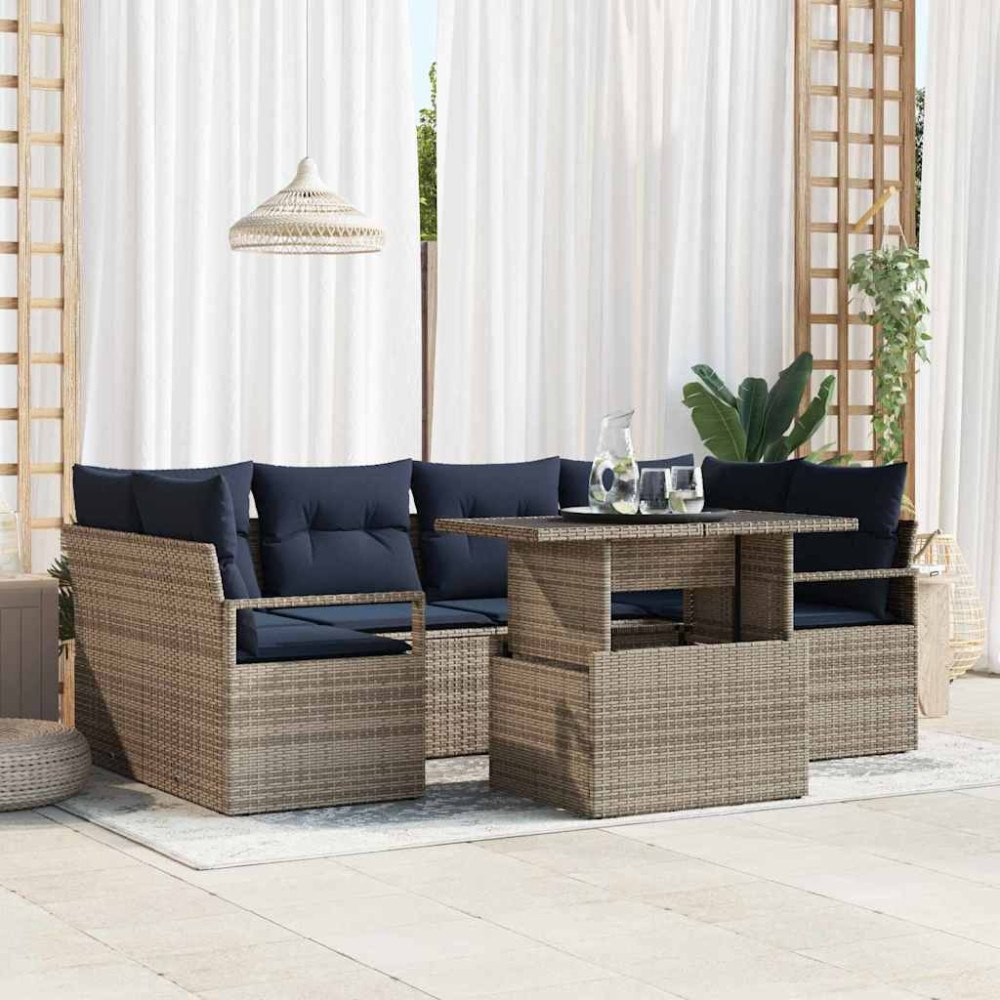 vidaXL Trädgårdsoffset 7 pcs grått och marinblått konstrotting