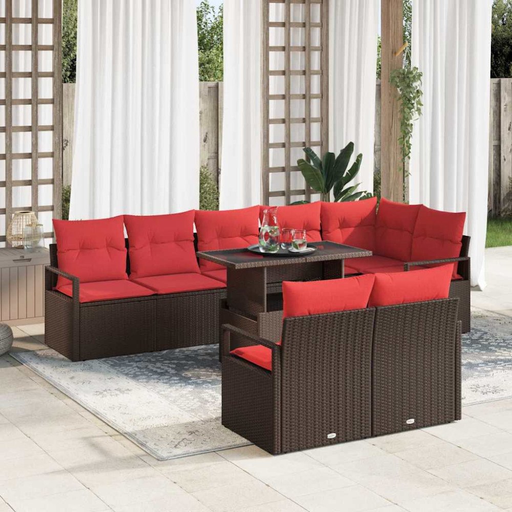 vidaXL Trädgårdsoffset med lagring 9 pcs Brun och Röd konstrotting